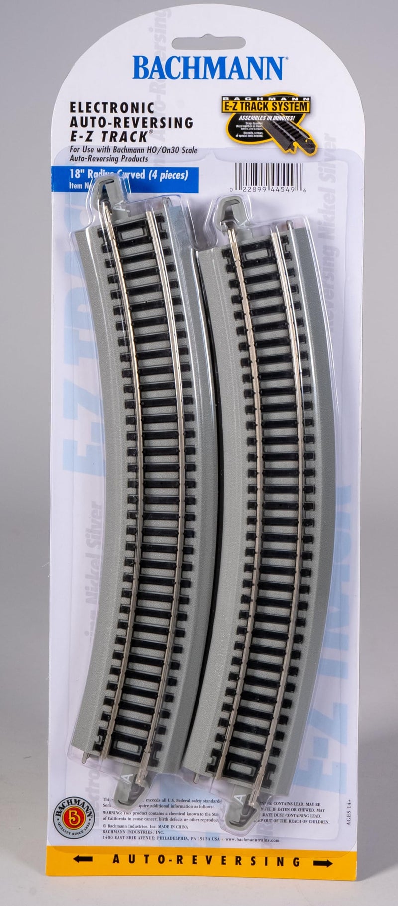 Bachmann Trains مسارات باخمان E-Z TRACK القابلة للعكس بزاوية 18" (4/بطاقة) - سكة فضية نيكل مع قاعدة رمادية - مقياس HO - Image 4
