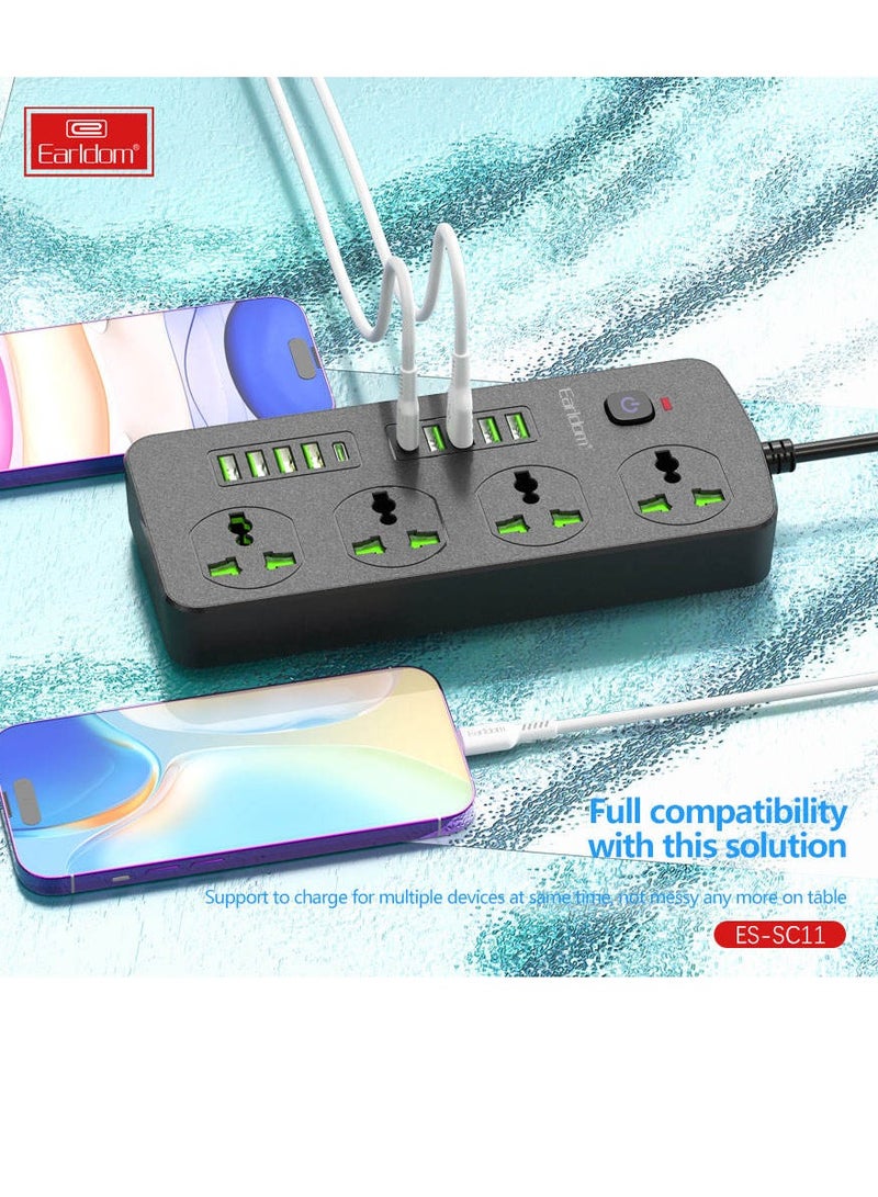 Earldom Extension Socket UK EU Plug 3000W with Surge Protection – Power Strip with Quick Charge USB Ports & Phone/Tablet Adapter - Image 3