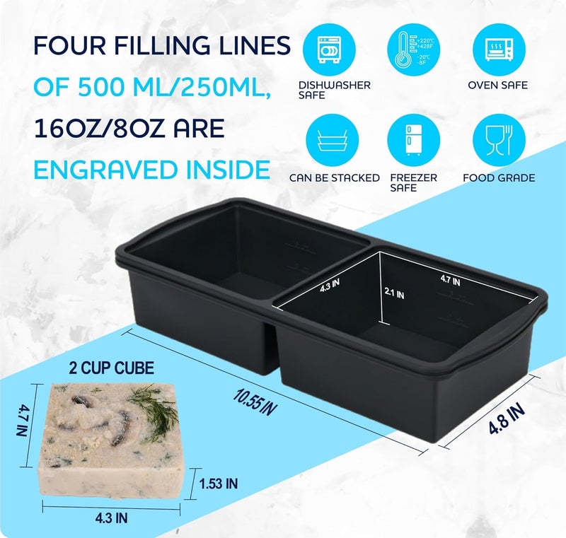ZIP STANDING Silicone Freezer Trays with Lid,2-cup Soup Freezer Container large Ice Cube Molds with Reinforced Steel Ring Top for freezing Soup Sauce Broth Leftovers oven Dishwasher -Safe (black) - Image 5