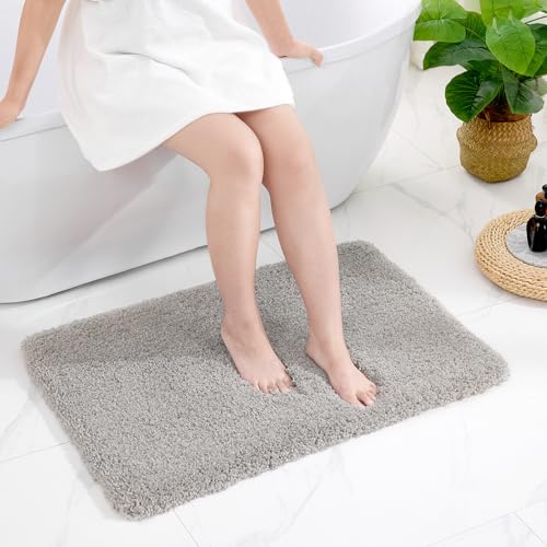 Disolla Grey Bathroom Rug 24x36 - Non-Slip Plush Thick Bath Mat, Highly Absorbent & Ultra Soft Fluffy Floor Mat, Machine Washable for Shower and Tub - Image 1