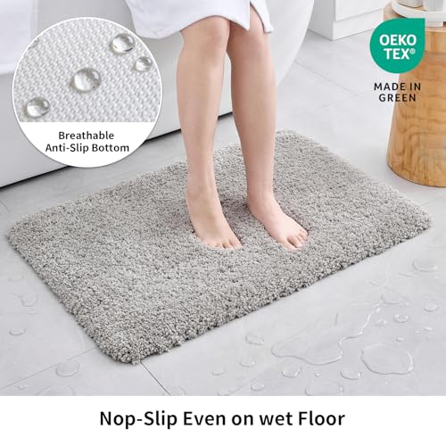 Disolla Grey Bathroom Rug 24x36 - Non-Slip Plush Thick Bath Mat, Highly Absorbent & Ultra Soft Fluffy Floor Mat, Machine Washable for Shower and Tub - Image 3