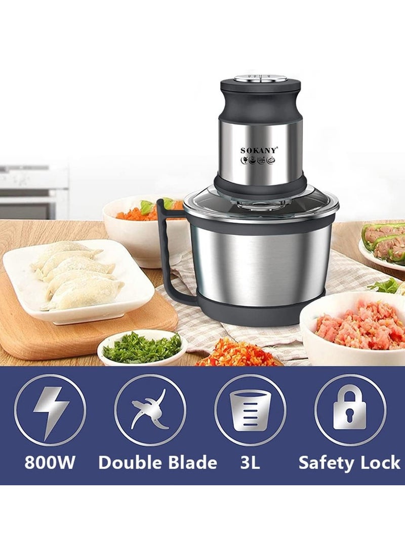 sokany SOKANY 800W Meat Grinder Electric, electric meat grinder 3L Stainless Steel Meat Blender Food Chopper for Meat, Vegetables, Fruits and Nuts with 4 Sharp Blades. (SK-7027, 800W, 3L)  - Image 2