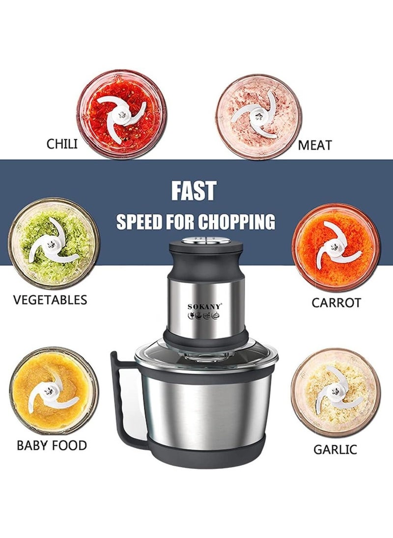 sokany SOKANY 800W Meat Grinder Electric, electric meat grinder 3L Stainless Steel Meat Blender Food Chopper for Meat, Vegetables, Fruits and Nuts with 4 Sharp Blades. (SK-7027, 800W, 3L)  - Image 3