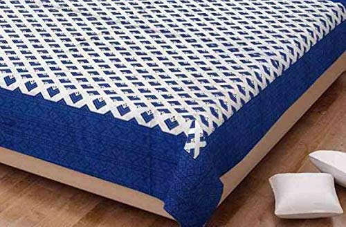 ART WORLD Queen Size Double Bed Sheet with Pillow Covers Pure Cotton Jaipuri Traditional Printed Bedcover (Blue) - Image 2