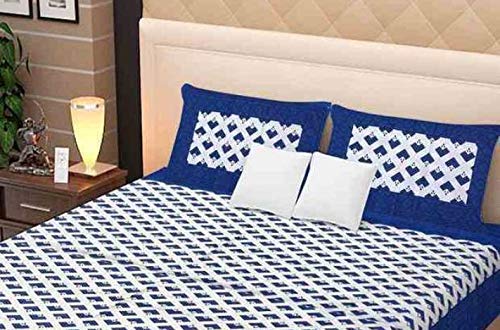 ART WORLD Queen Size Double Bed Sheet with Pillow Covers Pure Cotton Jaipuri Traditional Printed Bedcover (Blue) - Image 3