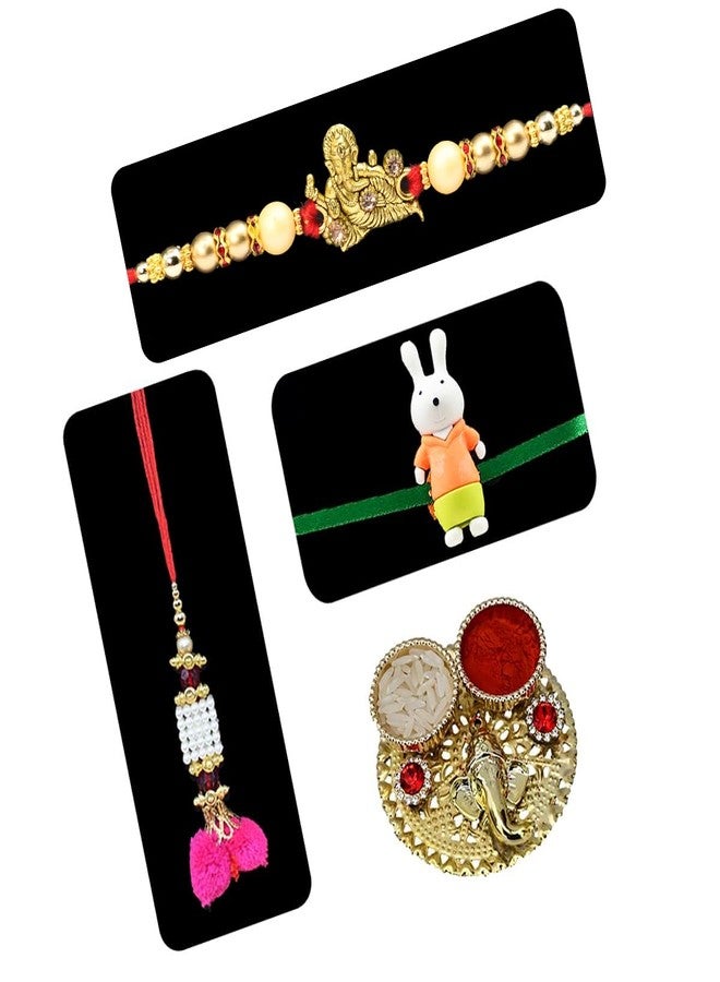 Natali Traders Exclusive Family Rakhi Pack of 3 For Bhaiya, Bhabhi and Kid Boy, Girl - Designer Roli Chawal Chopra - Lord Ganesh - Lumba - Quirky - Image 1