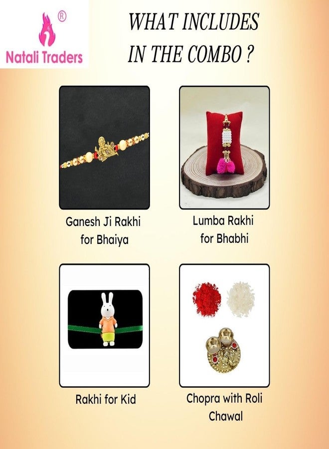 Natali Traders Exclusive Family Rakhi Pack of 3 For Bhaiya, Bhabhi and Kid Boy, Girl - Designer Roli Chawal Chopra - Lord Ganesh - Lumba - Quirky - Image 2