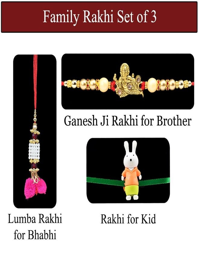 Natali Traders Exclusive Family Rakhi Pack of 3 For Bhaiya, Bhabhi and Kid Boy, Girl - Designer Roli Chawal Chopra - Lord Ganesh - Lumba - Quirky - Image 3