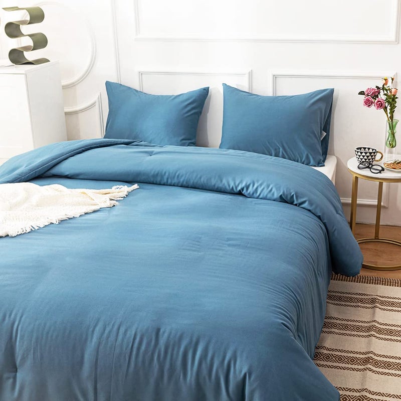 Cottonight Blue Comforter Sets Full Lake Blue Bedding Comforter Set Haze Blue Blanket Quilt Solid Color Modern Breathable Soft Mist Blue King Bedding Comforter Sets for Women Men Full Bed - Image 5
