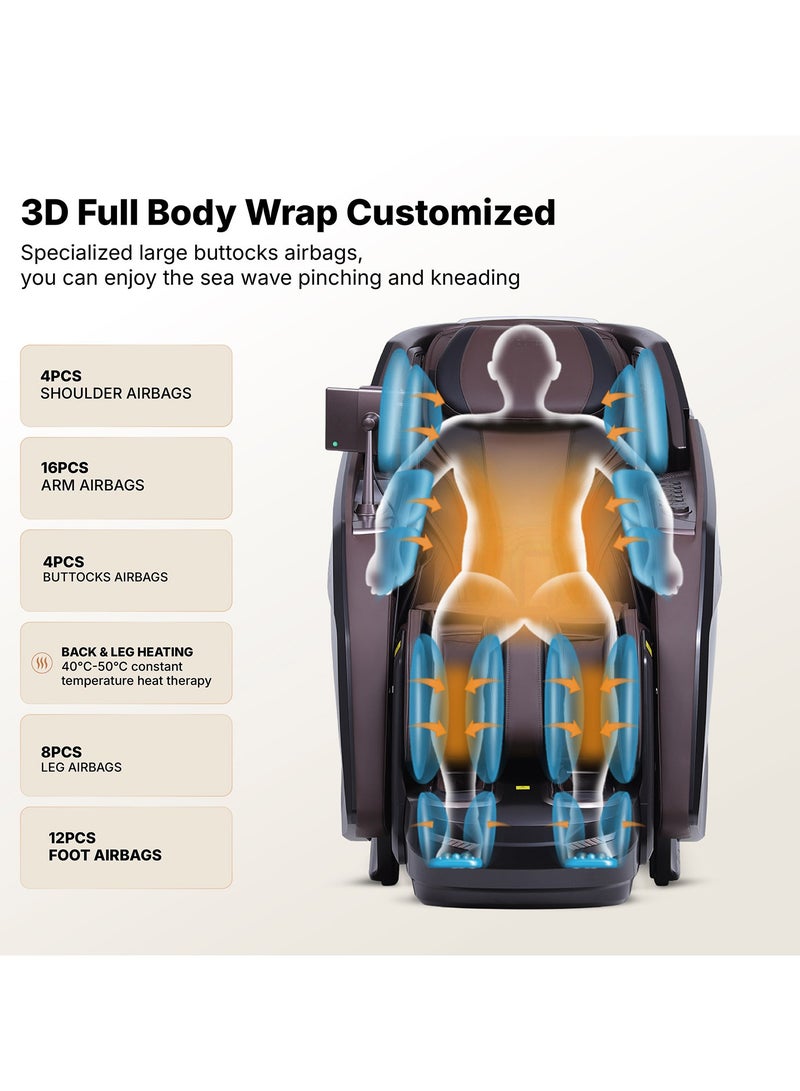 Nourest Core-D 4D Massage Chair with Dual Roller Technology, Full Body Massage Chair with 3D Foot & Calf Rollers, Zero Gravity, Body Scanning, 56 Airbags, Graphene Heat, Voice Control & 10” Touchscreen (Brown) - Image 5