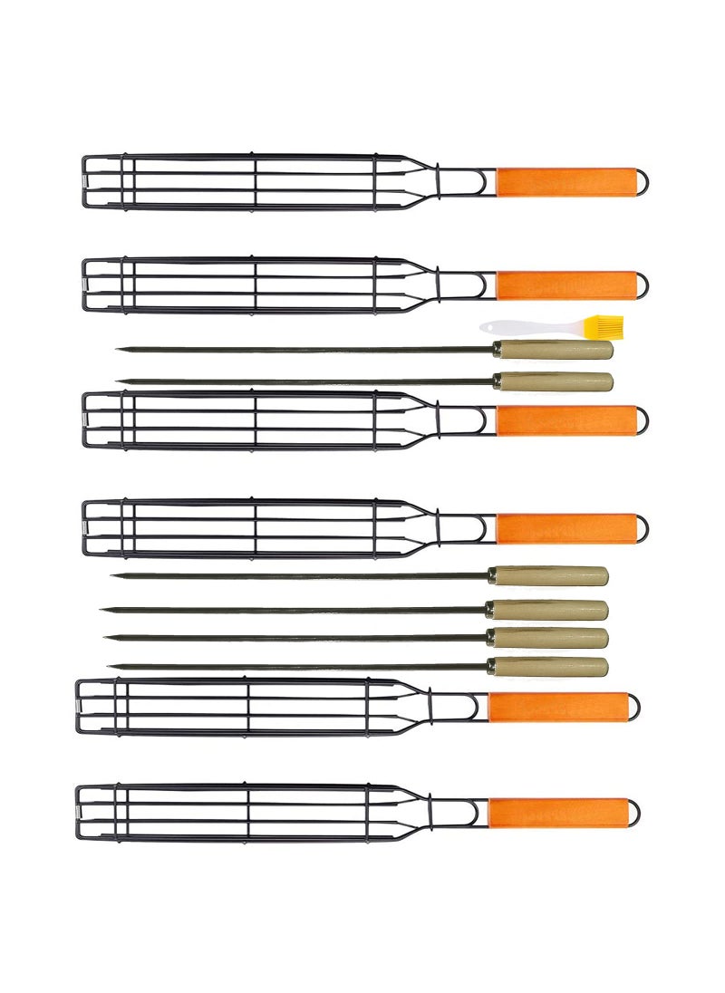 TQ-OUTDOOR TQOUTDOOR Kabob Grilling Set  6 NonStick Grill Baskets  6 Stainless Steel Skewers  Long Handle 155 Inch Steel 
