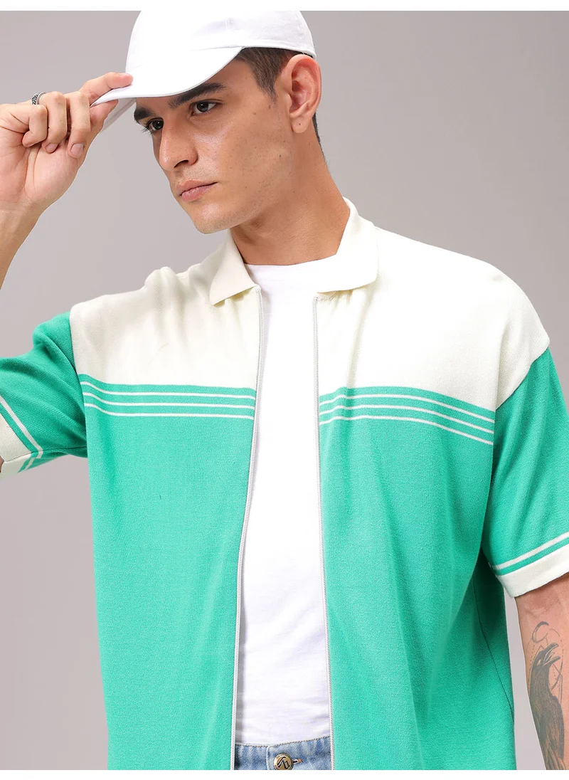 شركة المرآب الهندية Green Relaxed Casual Plain Shirt