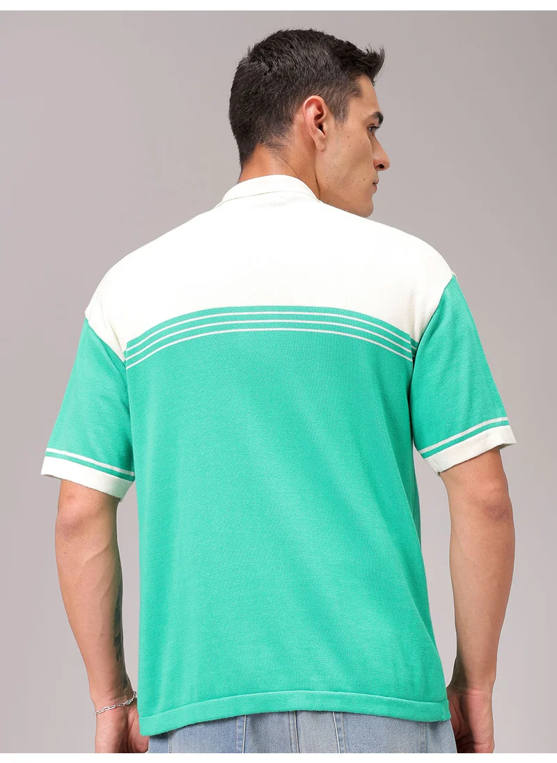 شركة المرآب الهندية Green Relaxed Casual Plain Shirt