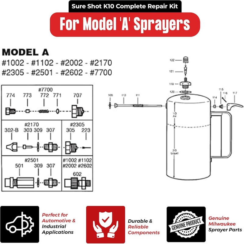 Sure Shot K10 Complete Repair Kit for Model 'A' Sprayers - Image 2