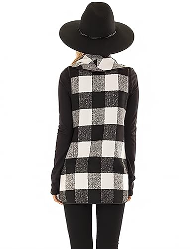 Unidear Womens Lapel Open Front Sleeveless Plaid Vest Keep Warm Cardigan Outwear with Pockets #2Grey M - Image 3