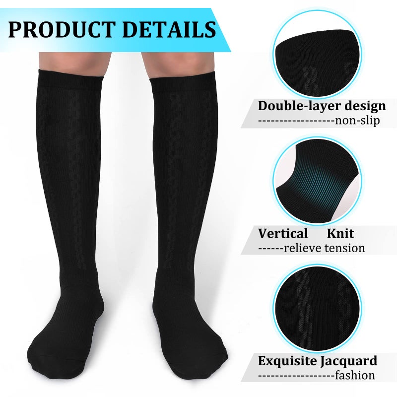 Hi Clasmix 30-40mmHg Medical Graduated Compression Socks for Women&Men Circulation-Compression Stockings-Knee High Socks for Support,Hiking,Running(2 Pack Black,L-XL) - Image 4