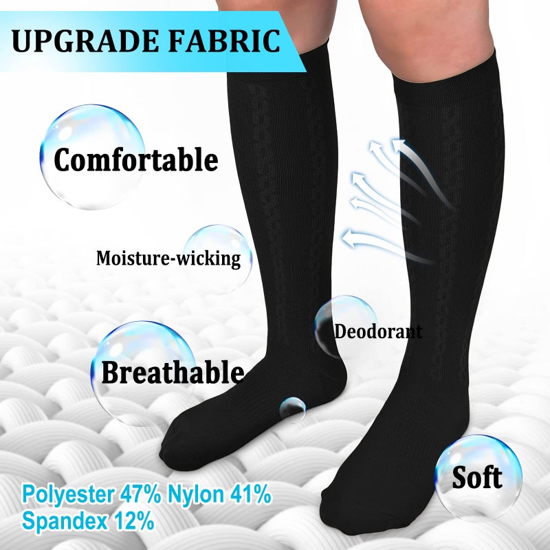 Hi Clasmix 30-40mmHg Medical Graduated Compression Socks for Women&Men Circulation-Compression Stockings-Knee High Socks for Support,Hiking,Running(2 Pack Black,L-XL) - Image 3