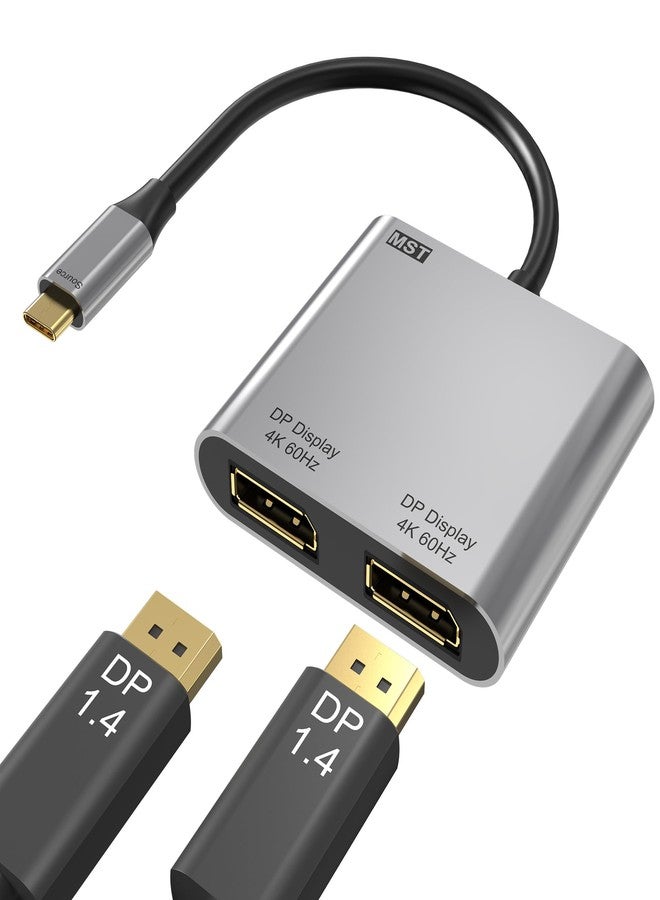 Anehmeta USB C to Dual DisplayPort Adapter, 4K@60Hz Display Port Splitter for Dual Monitors, Type C to DP Dual Monitor Converter Compatible for Dell XPS 13 15,Lenovo Yoga,Sumsung Chromebook,HP etc - Image 1