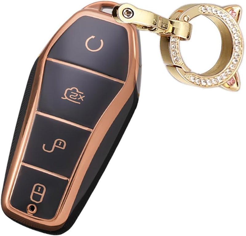 حافظة مفتاح سيارة ذكية من متوافقة مع حافظة مفتاح واقية من BYD لطرازات BYD Seal U، Sealion 7، Song Plus EV، Atto 2/3، Dolphin، Han، Denza D9؛ تحتوي على صندوق مفاتيح مصنوع من مادة TPU ومزود بـ 4 أزرار. - Image 1