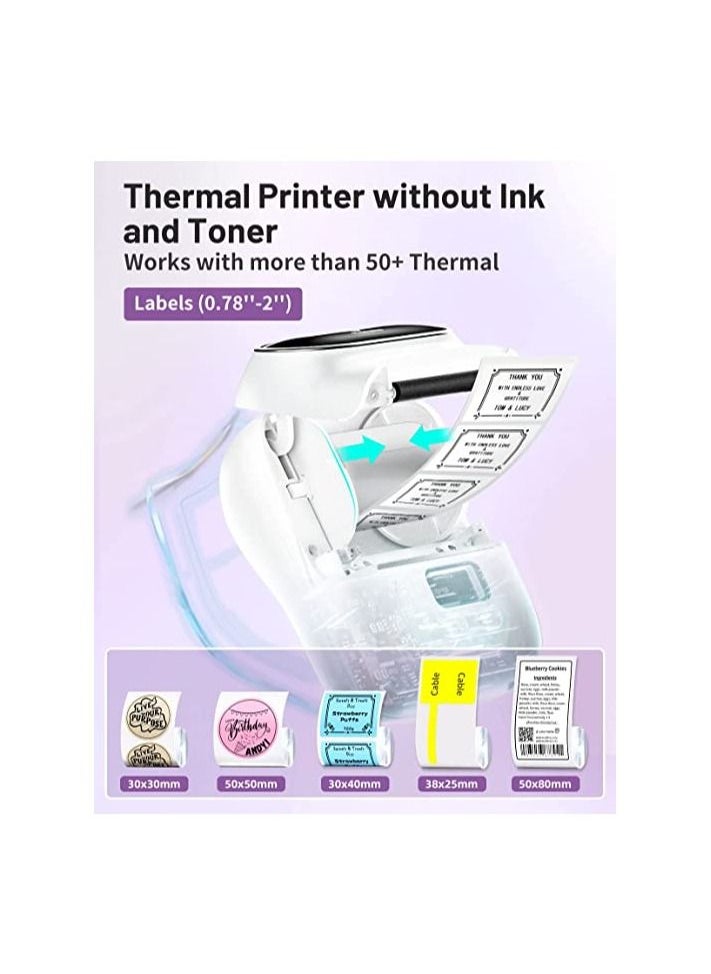phomemo - Phomemo M110 Portable Thermal Label Printer Bluetooth Connection Apply For Labeling Shipping Office Cable Retail Barcode And More with 1 40×30mm Label Roll White Plus Free Paper - Image 1