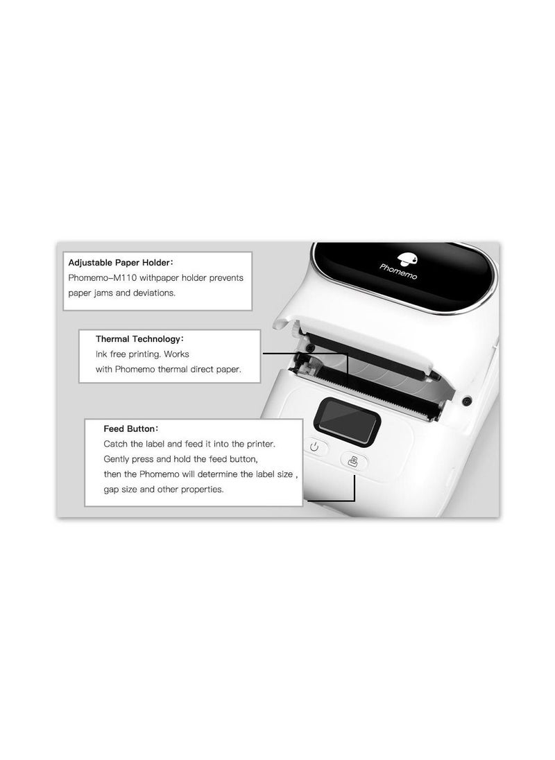 Phomemo M110 Portable Thermal Label Printer Bluetooth Connection Apply For Labeling Shipping Office Cable Retail Barcode And More with 1 40×30mm Label Roll White Plus Free Paper - pzsku/ZA3DC80AE9432FA2EA5E1Z/45/_/1685469745/cc2ae4f8-f908-446f-b2d0-de2c4a6e46e2