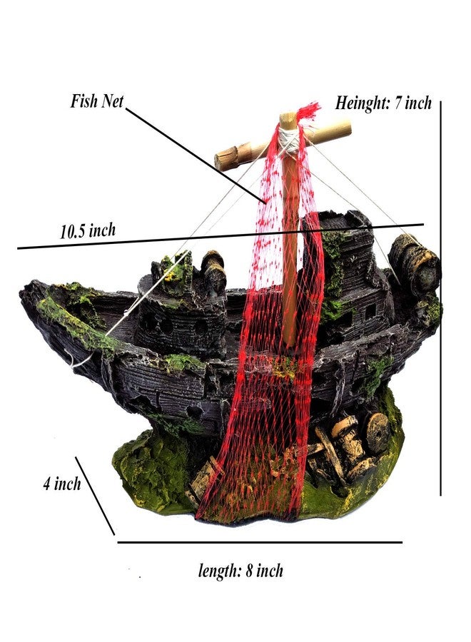 Jainsons Pirate Ship Aquarium Ornament - Durable Fish Tank Decoration & Toy with Fish Hiding Places Resin Ornament for Freshwater & Saltwater Aquariums, Enhances Aquascaping 10.5 Inch - Image 2