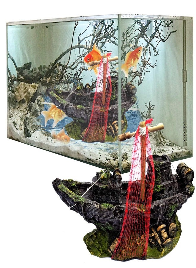 Jainsons Pirate Ship Aquarium Ornament - Durable Fish Tank Decoration & Toy with Fish Hiding Places Resin Ornament for Freshwater & Saltwater Aquariums, Enhances Aquascaping 10.5 Inch - Image 3