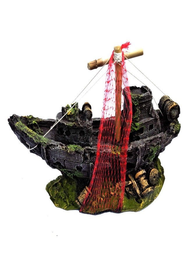 Jainsons Pirate Ship Aquarium Ornament - Durable Fish Tank Decoration & Toy with Fish Hiding Places Resin Ornament for Freshwater & Saltwater Aquariums, Enhances Aquascaping 10.5 Inch - Image 1