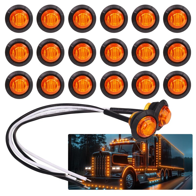 TMH Pack of 20 34 Inch Mount Amber LED Clearance Bullet Marker lights Side LED marker lights for trailer Truck RV Car Bus Van