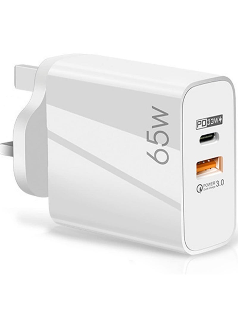 65W USB PD3.0 Fast Recharge,Dual Port Type-C QC3.0 Wall Power Plug for iPhone,iPad,AirPods,Galaxy,Pixel and more (65W-A) - Image 1