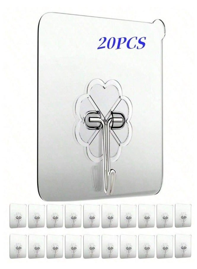 Adhesive Hooks Heavy Duty Wall Hooks 20Pack 8kg (Max) Self Adhesive Hook - Image 1