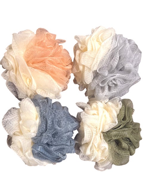 4 Pack Soft and Fluffy Exfoliating Bath Ball Mesh Body Scrub Mesh Loofah Shower Sponge Ball Pouf Shower Ball Mesh Scrubber Exfoliating Mesh Sponge Body Cleansing Bath Bubble Ball Combo 1