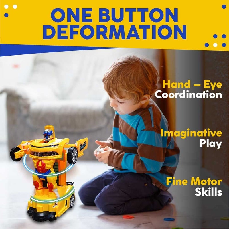 Toysery Transforming Robot Car - One Button Transformation Toy Car with Realistic Engine Sounds, LED Lights and 360 Degree Rotation Speed Drifting Function - Image 4