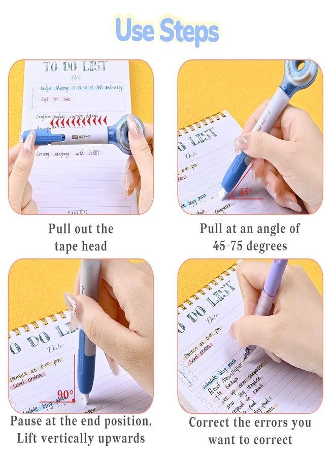 Temiary 4 Pack Correction Tape Pen, 6M/256" x 0.2" White Smooth Pull Out Tape Pens, Qucik Dry Easy to Use Applicator for Instant Corrections Study and Office Supplies (Blue) - Image 3