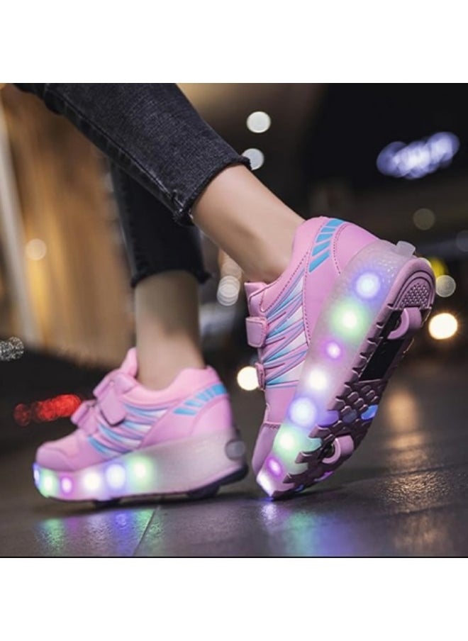 GGEROU - Roller Skates Kids Roller Shoes Boys Girls Sneakers with Wheels Flashing Sport Sneaker Rechargeable Roller Skates Pink - Image 1