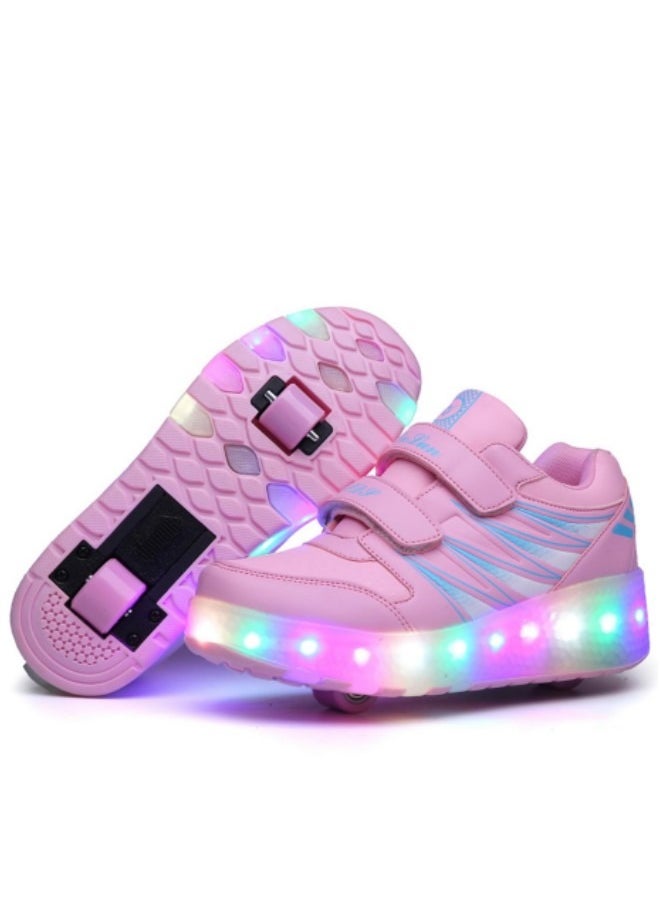 GGEROU - Roller Skates Kids Roller Shoes Boys Girls Sneakers with Wheels Flashing Sport Sneaker Rechargeable Roller Skates Pink - Image 1