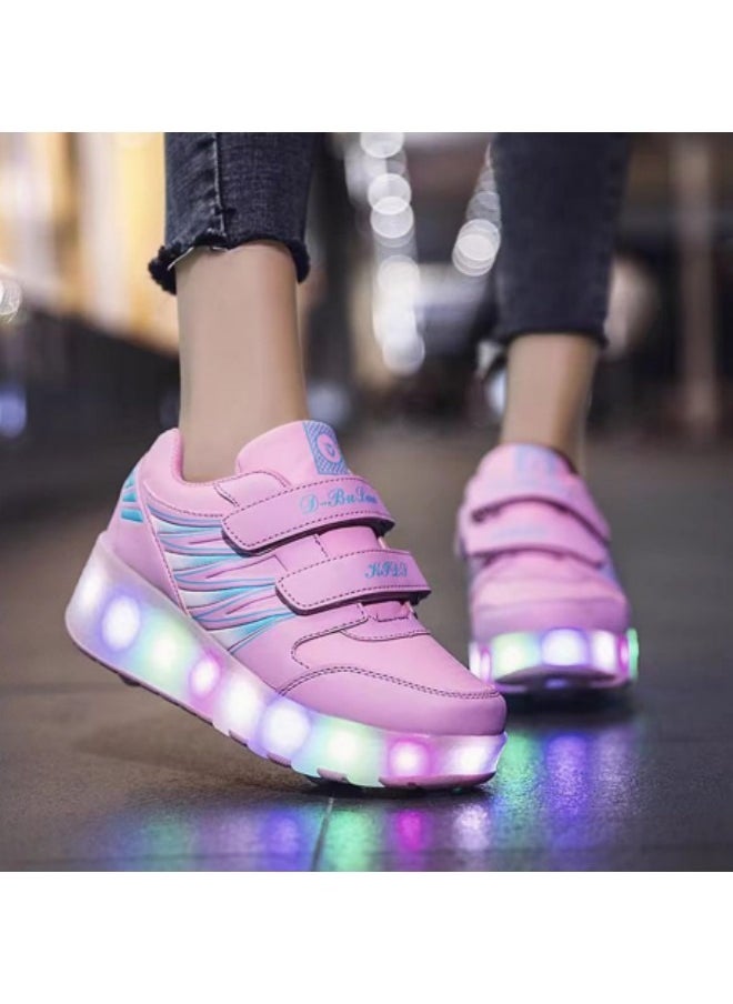 GGEROU - Roller Skates Kids Roller Shoes Boys Girls Sneakers with Wheels Flashing Sport Sneaker Rechargeable Roller Skates Pink - Image 1