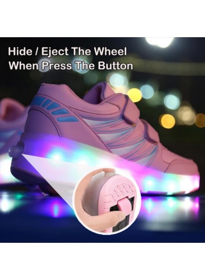 GGEROU - Roller Skates Kids Roller Shoes Boys Girls Sneakers with Wheels Flashing Sport Sneaker Rechargeable Roller Skates Pink - Image 1