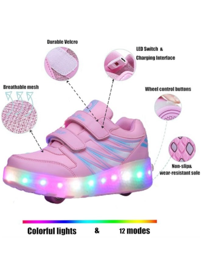 GGEROU - Roller Skates Kids Roller Shoes Boys Girls Sneakers with Wheels Flashing Sport Sneaker Rechargeable Roller Skates Pink - Image 1