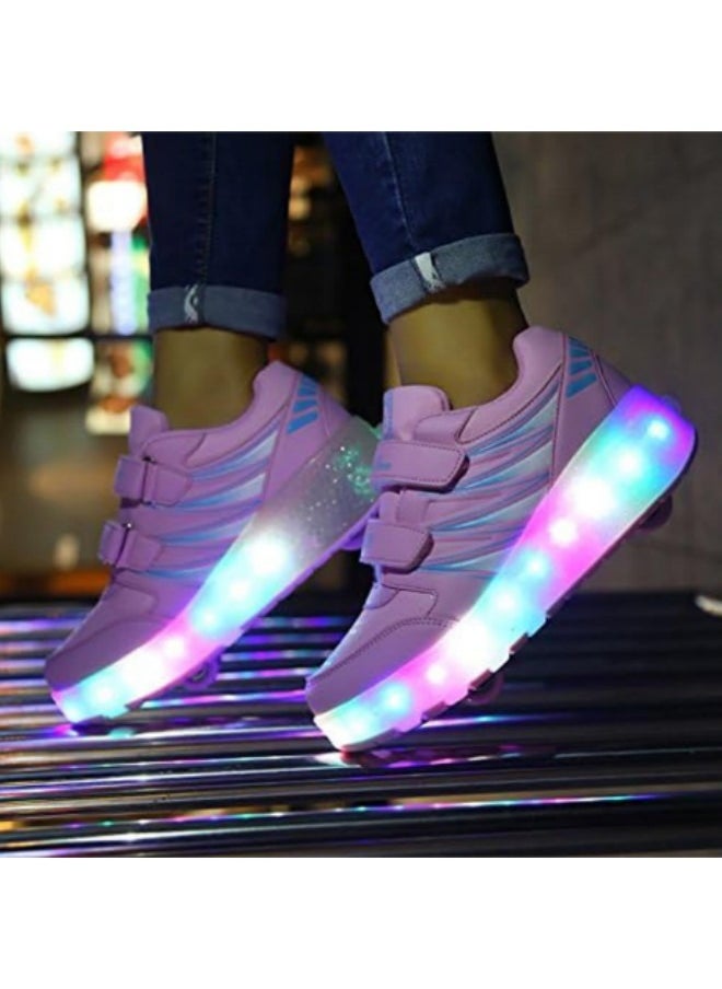 GGEROU - Roller Skates Kids Roller Shoes Boys Girls Sneakers with Wheels Flashing Sport Sneaker Rechargeable Roller Skates Pink - Image 1