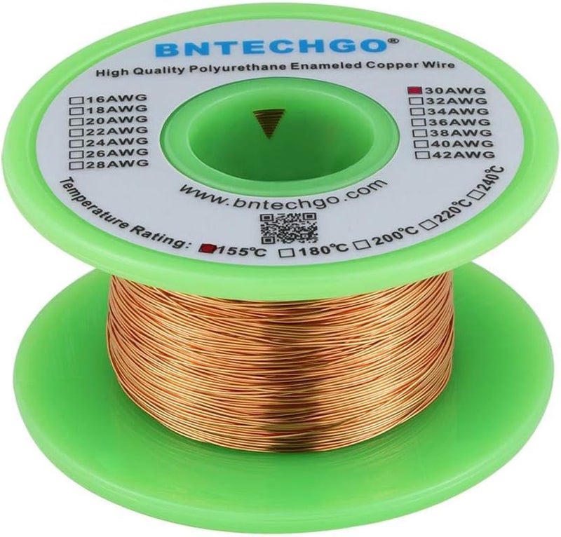 BNTECHGO سلك مغناطيسي 30 AWG - سلك نحاسي مطلي بالمينا - سلك لف مغناطيسي مطلي بالمينا - 4 أونصة - قطر 0.0098 بوصة - 1 بكرة ملف - طبيعي - تصنيف درجة حرارة 155 درجة مئوية - يستخدم على نطاق واسع للمحولات والمحاثات - Image 1
