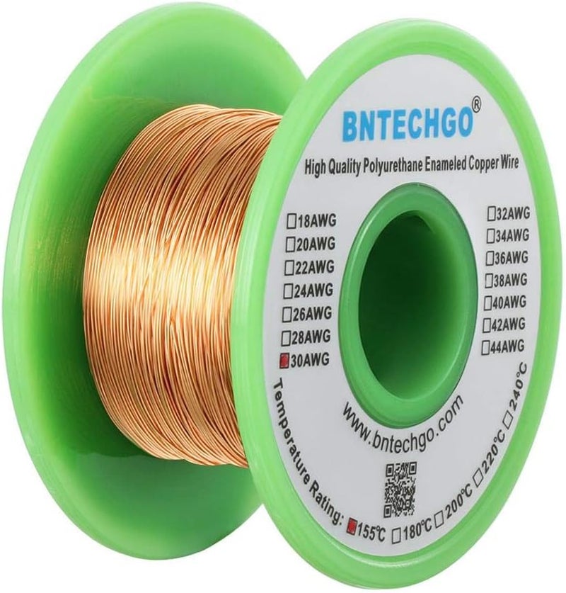 BNTECHGO سلك مغناطيسي 30 AWG - سلك نحاسي مطلي بالمينا - سلك لف مغناطيسي مطلي بالمينا - 4 أونصة - قطر 0.0098 بوصة - 1 بكرة ملف - طبيعي - تصنيف درجة حرارة 155 درجة مئوية - يستخدم على نطاق واسع للمحولات والمحاثات - Image 2