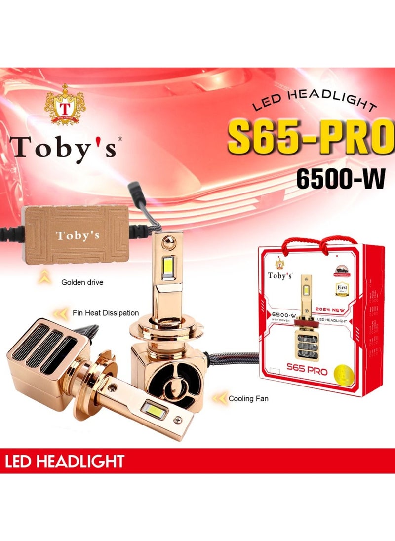 Toby's - Tobys S65 PRO H7 2 Pieces 130W LED Headlight Bulb Assembly 13000 Lumens Xtreme Bright With Color Temperature 6500K - Image 1