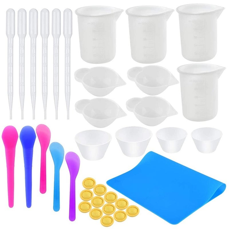 ELEPHANTBOAT Silicone Mould Resin Measuring Cups Kit with Mixing BowlStir SticksSpoonsDroppersFinger CotsColoring Cups for DIY Resin Craft Jewelry Making 36 pcs - Image 1
