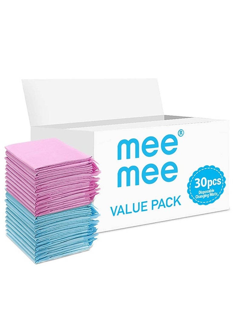 mee mee Disposable Changing Mats, 30 Counts, Soft Waterproof Mat, Portable Leak Proof Changing Mat, New Mom Leak-Proof Under pad, Mattress Table Protector Pad - Image 1