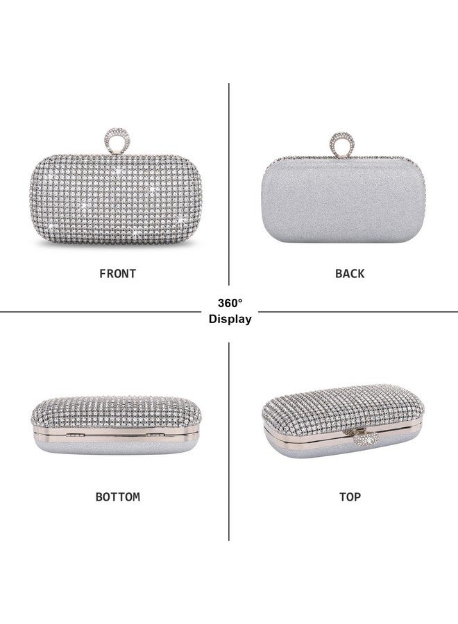 FALETO Women Rhinestone Evening Clutch Silver Purse Sparkly Glitter Bling Purse Bag For Bridal Wedding Party Crystal Ring Clasp Handbag Shoulder Bag Formal Prom Party  - Image 2