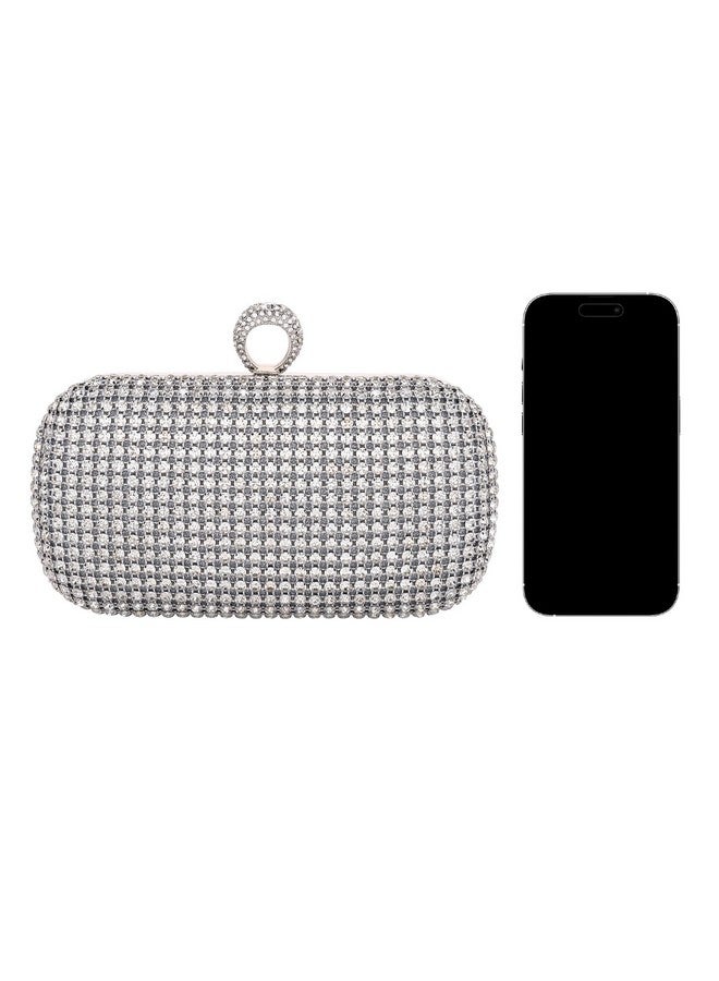FALETO Women Rhinestone Evening Clutch Silver Purse Sparkly Glitter Bling Purse Bag For Bridal Wedding Party Crystal Ring Clasp Handbag Shoulder Bag Formal Prom Party  - Image 5