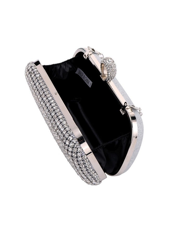 FALETO Women Rhinestone Evening Clutch Silver Purse Sparkly Glitter Bling Purse Bag For Bridal Wedding Party Crystal Ring Clasp Handbag Shoulder Bag Formal Prom Party  - Image 4