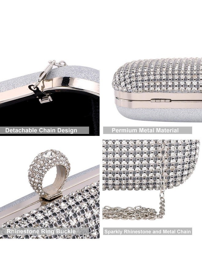 FALETO Women Rhinestone Evening Clutch Silver Purse Sparkly Glitter Bling Purse Bag For Bridal Wedding Party Crystal Ring Clasp Handbag Shoulder Bag Formal Prom Party  - Image 3
