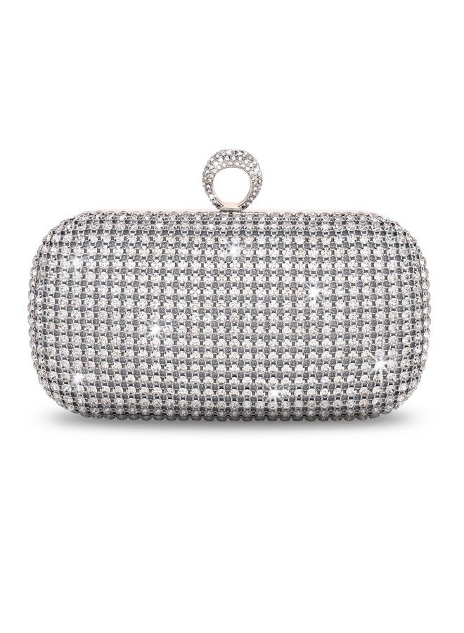 FALETO Women Rhinestone Evening Clutch Silver Purse Sparkly Glitter Bling Purse Bag For Bridal Wedding Party Crystal Ring Clasp Handbag Shoulder Bag Formal Prom Party  - Image 1